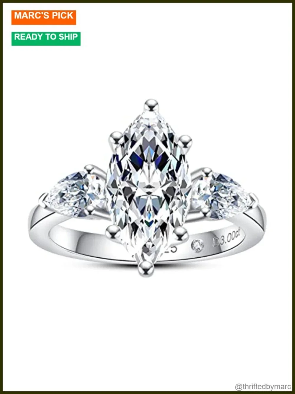 3.5cttw Moissanite 3 Stone Engagement Ring 925 Silver Plated